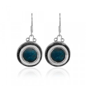 Sterling silver Round Earrings with Eilat Stone & Filigree-Rafael Jewelry Jewish Jewelry