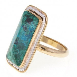 Gold-Plated Rectangular Ring with Eilat Stone & Sterling Silver by Rafael Jewelry Jewish Jewelry