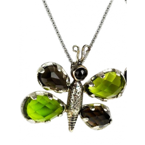 Butterfly Pendant in Sterling Silver with Smoky Quartz & Peridot by Rafael Jewelry Jewish Jewelry