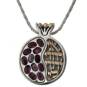 Pomegranate Pendant with Ani LeDodi in Yellow Gold & Sterling Silver with Garnets BY Rafael Jewelry  Jewish Wedding