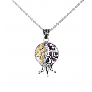 Pomegranate Pendant in Sterling Silver and Gemstones by Rafael Jewelry Jewish Jewelry