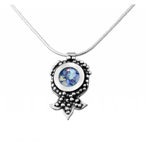 Pomegranate Pendant in Sterling Silver and Roman Glass by Estee Brook Jewish Necklaces