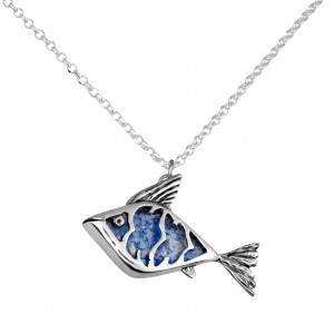 Fish Pendant in Roman Glass and Sterling Silver by Rafael Jewelry Jewish Jewelry