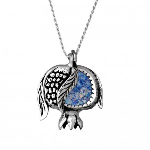 Pomegranate Sterling Silver Pendant with Roman Glass by Rafael Jewelry Israeli Jewelry Designers