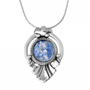 Roman Glass and Sterling Silver Drop Pendant by Rafael Jewelry Jewish Jewelry