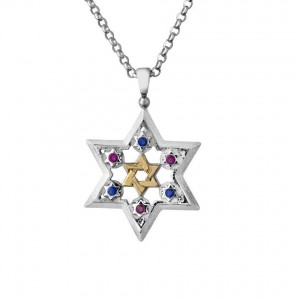 Rafael Jewelry Star of David Pendant in Sterling Silver with Gemstones Jewish Home