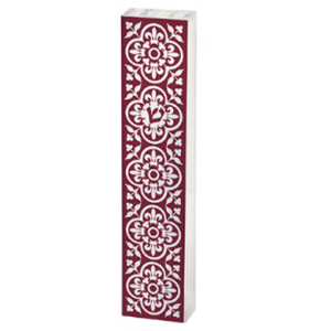 Red Mezuzah with White Pattern & Flower Design Modern Judaica