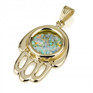Hamsa Pendant Roman Glass in 14K Gold by Ben Jewelry Default Category
