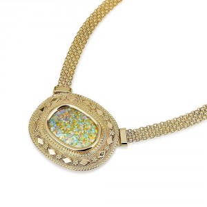 14K Gold Mesh Chain Necklace Featuring an Oval Roman Glass by Ben Jewelry
 Jewish Jewelry