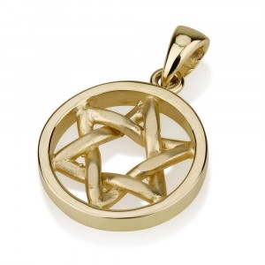14K Yellow Gold Star of David Pendant in Circle Bar Mitzvah Jewelry