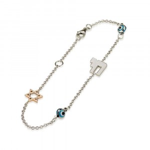 Evil Eye and Star of David Bracelet by Ben Jewelry in White Gold Bat Mitzvah Jewelry
