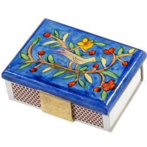 Yair Emanuel Kitchen Sized Wooden Matchbox Holder with Bird Motif Jewish Occasions