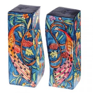 Yair Emanuel Salt and Pepper Shaker with Peacock Design Jewish Home