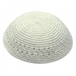 White Knitted Kippah with Two Rows of Air Holes Kippot