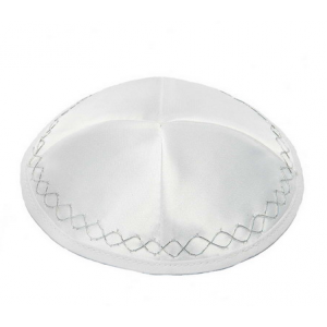 Terylene Kippah with Zigzag Lines and Four Sections in White Judaica
