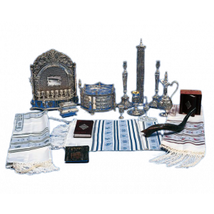 Moadim Wool Tallit with Holiday Items and Stripes Tallitot