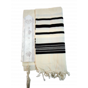 White Prima AA Thin Wool Tallit with Black or White Stripes Tallitot