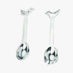 Yair Emanuel Aluminium Salad Spoon and Fork with Dove Design