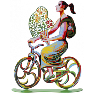 David Gerstein Flower Girl Bike Rider Sculpture Israeli Art