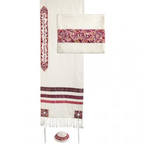 Maroon Star of David Embroidered Yair Emanuel Tallit with Bag and Kippa Jewish Occasions