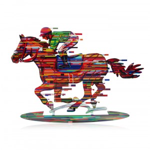 Multi Colored Jockey on Horse Sculpture by David Gerstein Jewish Home Decor