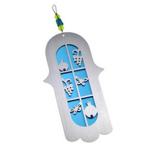 Turquoise and Silver Dove Hamsa by Adi Sidler Modern Judaica