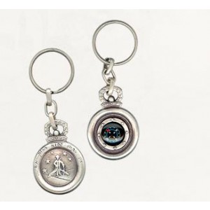 Silver Compass Keychain with Little Prince Illustration and Crown Israeli Souvenirs