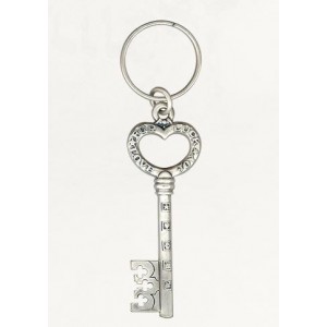 Silver Skeleton Key Keychain with English Text and Good Luck Symbols Jewish Souvenirs