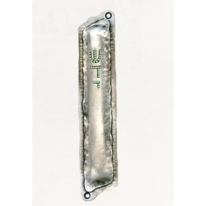 Silver Mezuzah with Textured Surfaces, Crystals and Divine Name of G-d Israeli Art