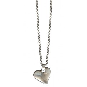 Silver Necklace with Link Chain & Hammered Heart Pendant Artists & Brands