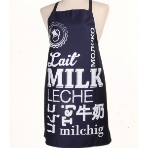 Blue Milk Apron with White Text and Milk Jug by Barbara Shaw Aprons