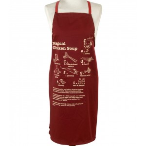 Red Cotton Apron with Chicken Soup Recipe by Barbara Shaw Outlet Store