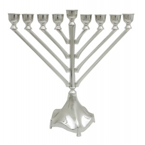 Nickel Hanukkah Menorah with Vertical Design Candle Holders