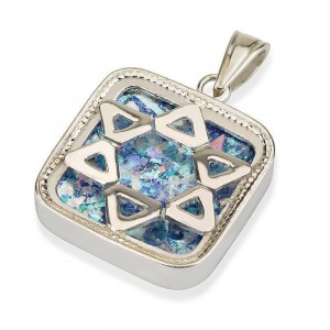 Star of David Pendant in Silver Square with Roman Glass Default Category