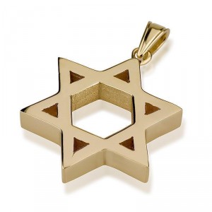 Star of David Pendant in 14K Gold Block Jewish Jewelry