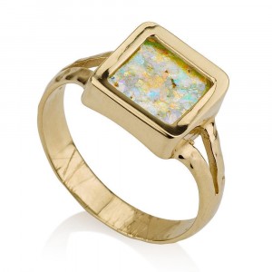 Ring with Roman Glass in 14k Yellow Gold Default Category