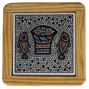 Armenian Wooden Coaster with Mosaic Fish & Bread Coasters