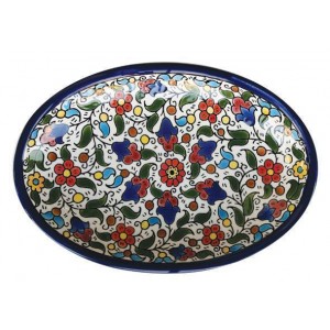 Armenian Ceramic Oval Bowl with Anemones Flower Motif Jewish Home