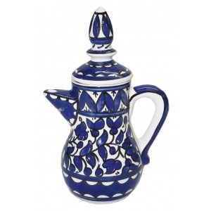 Turkish Coffee Pot with Anemones Flower Motif in Blue Jewish Home