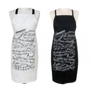 White Cotton Apron with Musical Notes in Black Aprons