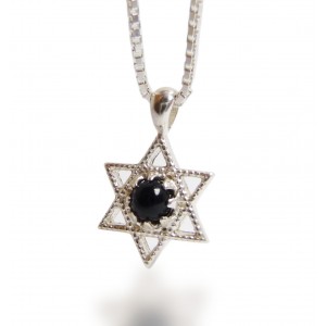 Star of David Pendant with Onyx Encrusted Stone Jewish Jewelry