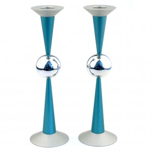 Large Modern Shabbat Candlesticks with Ball Shape Centre Candle Holders