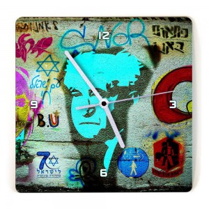 Ben Gurion Graffiti Square Wooden Clock By Ofek Wertman  Israeli Art