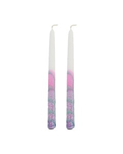 Galilee Style Candles Shabbat Candle Pair in Pink and White Shabbat