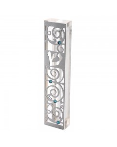 Clear Mezuzah with Swirl Design & Turquoise Gems  Artists & Brands