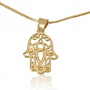 Gold-Plated Hamsa Necklace With Hebrew Initials and Evil Eye Jewish Jewelry