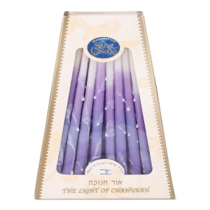 Purple and White Wax Hanukkah Candles from Safed Candles Candle Holders