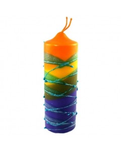 Galilee Style Candles Pillar Havdalah Candle with Red, Blue, Orange and Purple Stripes Candles