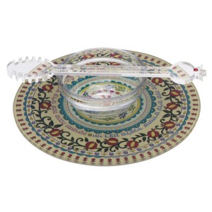 Multicolored Pomegranate Glass Plate and Honey Dish by Dorit Judaica Rosh Hashanah Gift Baskets & Honey