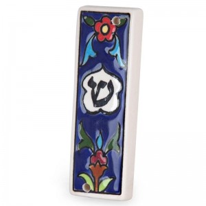 Armenian Ceramic Mezuzah with Armenian Tulip Ornamental Flower Motif Judaica